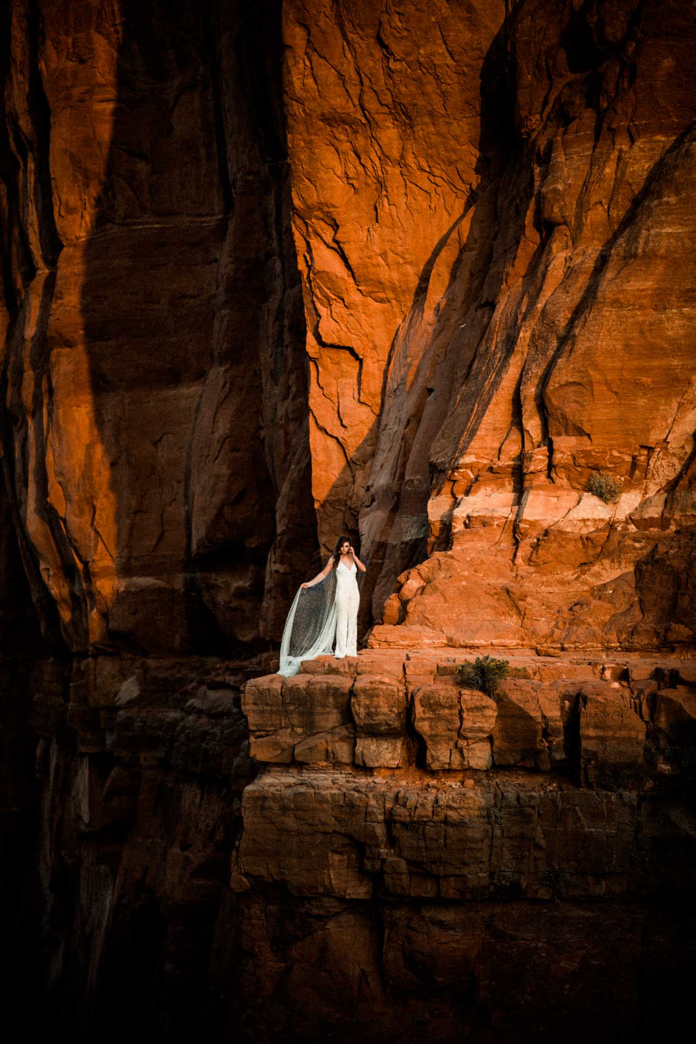 Bridal portrait taken in Sedona Arizona at the top of Cathedral Rock.